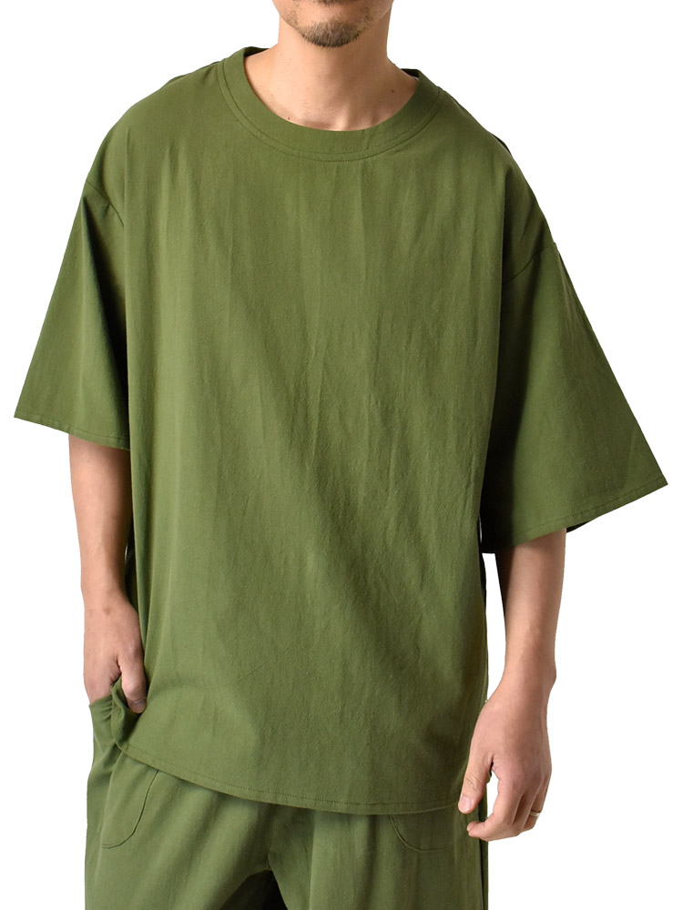 ビッグTシャツ メンズ 6分袖Tシャツ ルーズシルエット 綿 楊柳 和 夏 セール