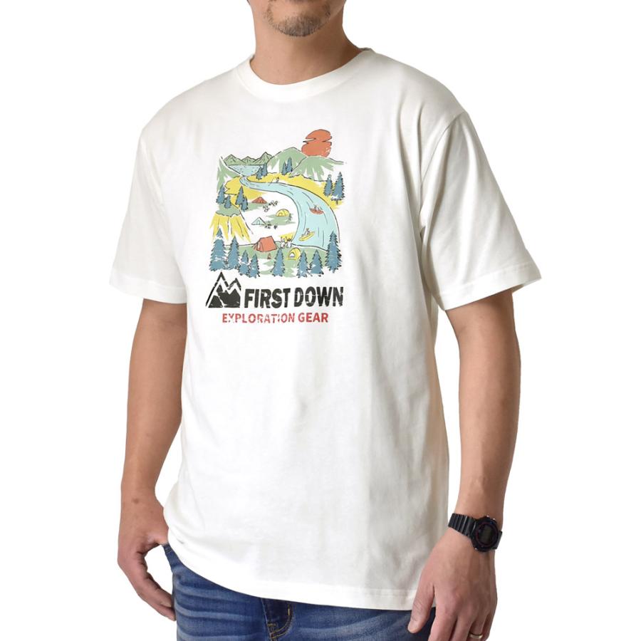 FIRST DOWN ファーストダウン 半袖Tシャツ USAコットン メンズ アウトドア フロントプリント バックプリント セール mens｜aruge｜02