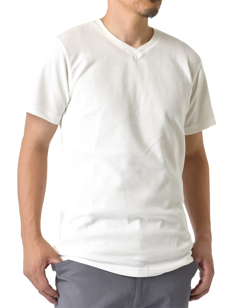 ARUGE Tシャツ メンズ 半袖Tシャツ ワッフル サーマル 無地 綿混