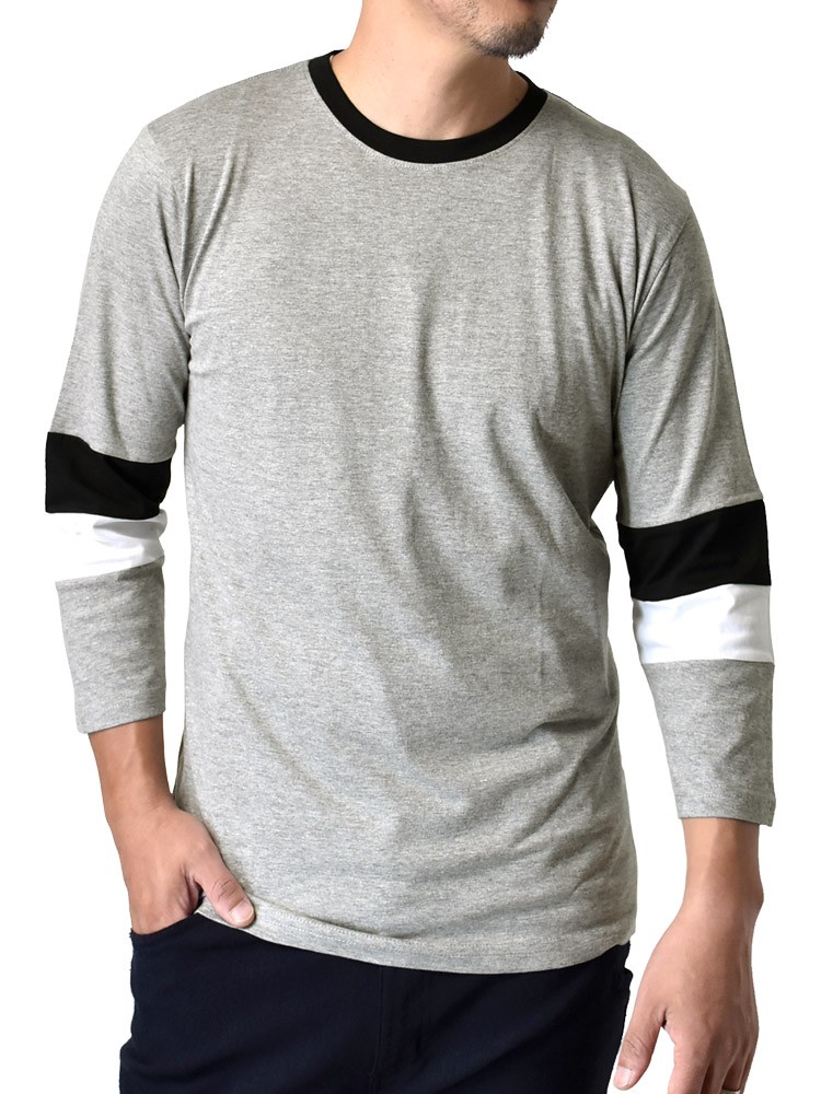 長袖Tシャツ 7分袖T メンズ Tシャツ ハンパ袖 切り替え 綿混 リンガー セール