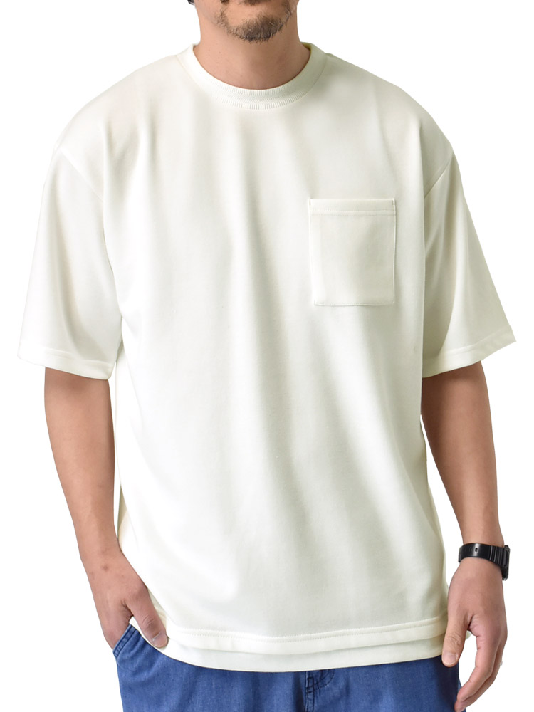 ポケット半袖Tシャツ 重ね着風 フェイクレイヤード ゆったり ダブルフェイス セール
