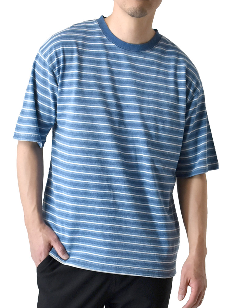 ARUGE（アルージェ） Tシャツ 半袖 メンズ カットデニム ボーダー
