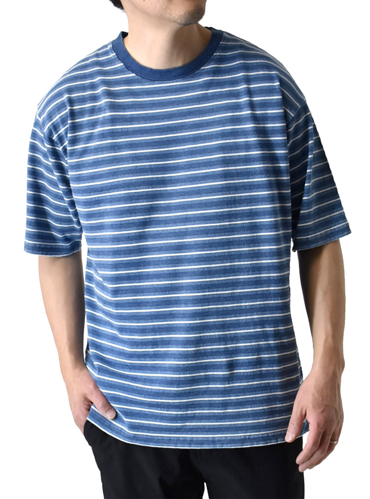 ARUGE（アルージェ） Tシャツ 半袖 メンズ カットデニム ボーダー