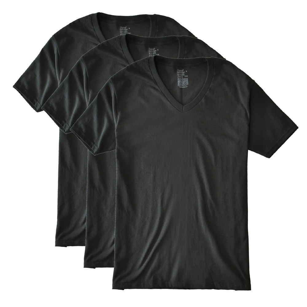 Hanes ヘインズ 半袖Tシャツ メンズ 3Pパック インナーTシャツ Vネック 綿100％ 黒 白 グレー ブラック ホワイト セール｜aruge｜02