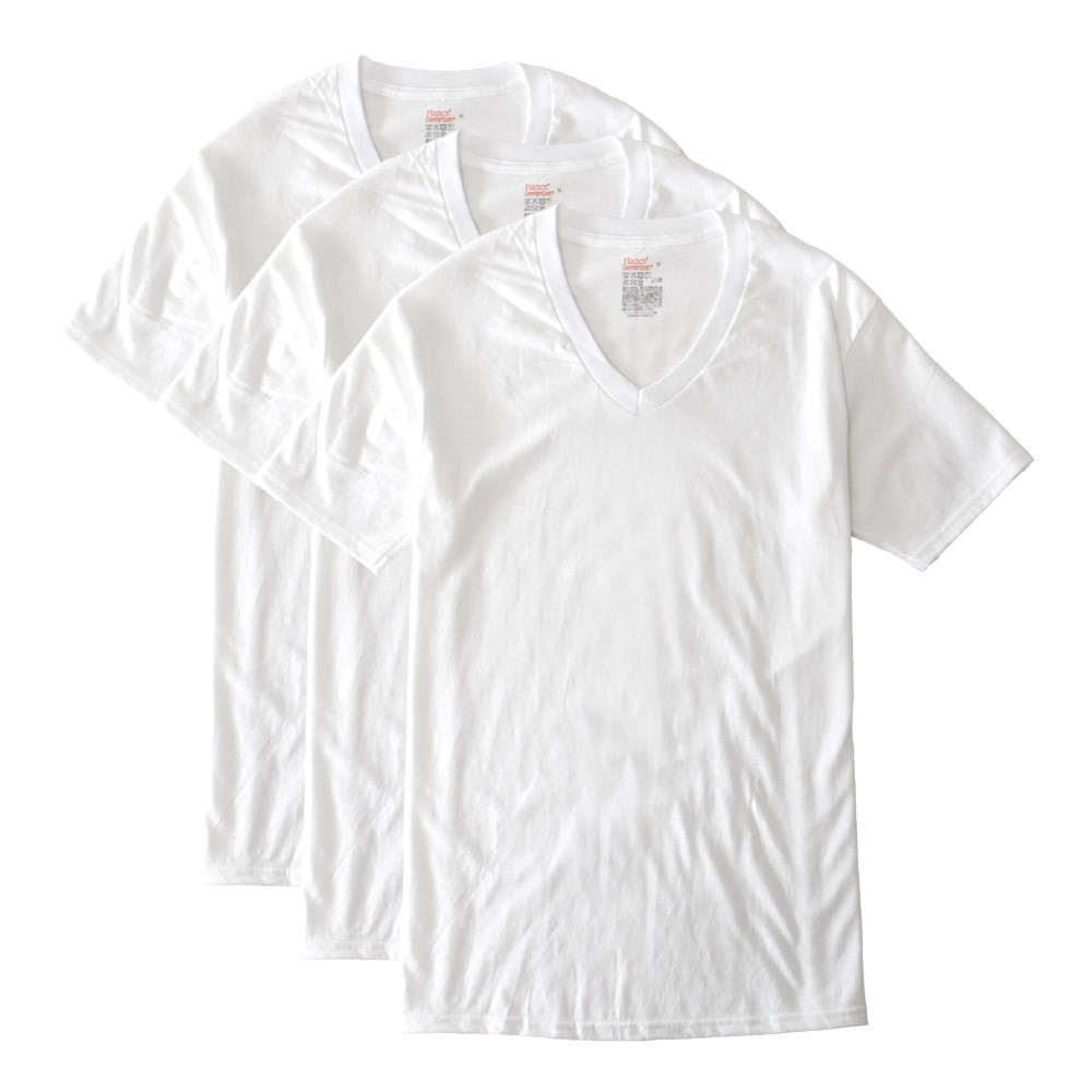 Hanes ヘインズ 半袖Tシャツ メンズ 3Pパック インナーTシャツ Vネック 綿100％ 黒 白 グレー ブラック ホワイト セール｜aruge｜03