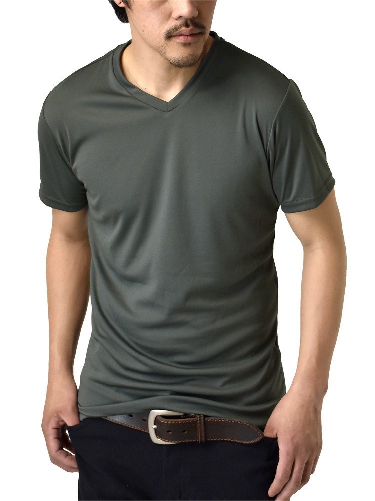 Tシャツ メンズ Vネック クルーネック カチオンドライ 吸汗速乾 接触冷