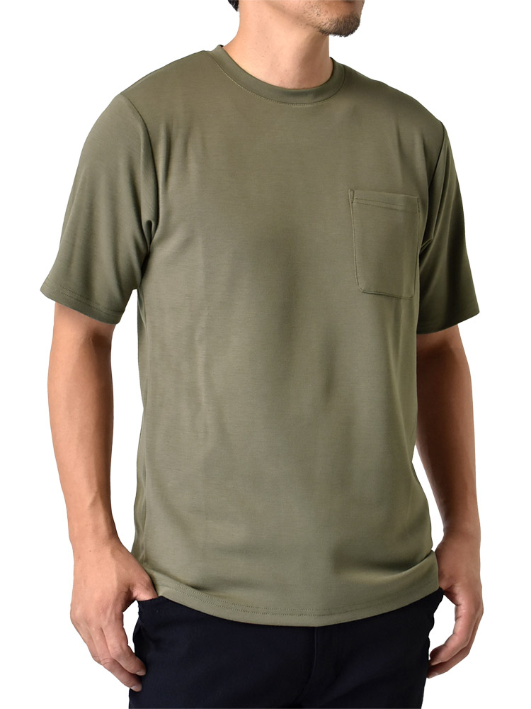 接触冷感 半袖Tシャツ メンズ ストレッチTシャツ 柔らか ポケット付
