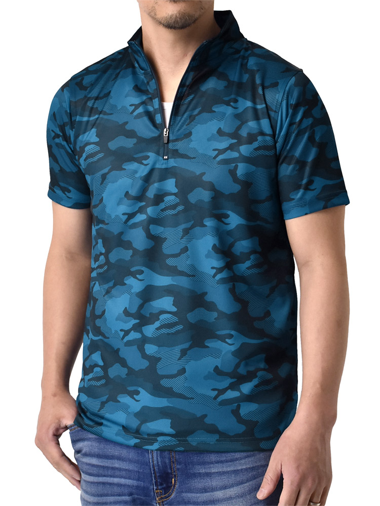 ハーフジップTシャツ 半袖Tシャツ ドライ 吸水速乾 総柄 選べる2柄 軽量 ゴルフ セール