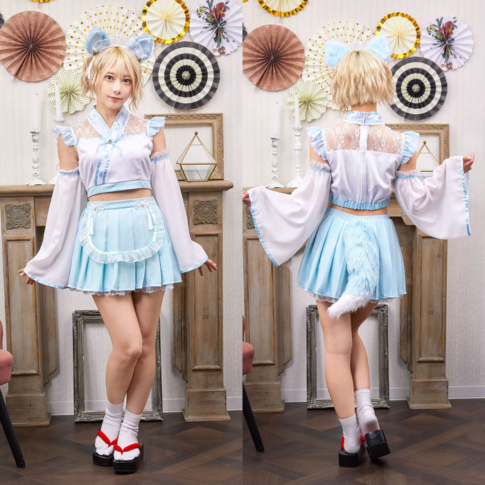 SugarWhip 狐巫女メイド 水色 和風コスチューム コスチューム