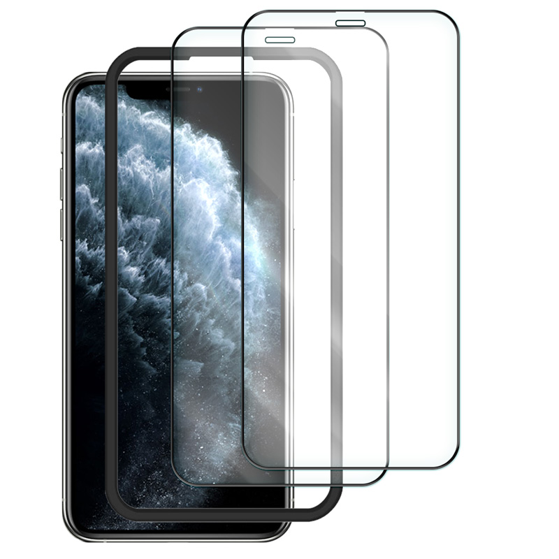 iPhone ガラスフィルム 貼付けガイド枠付き 2枚入り 強化ガラス 液晶 
