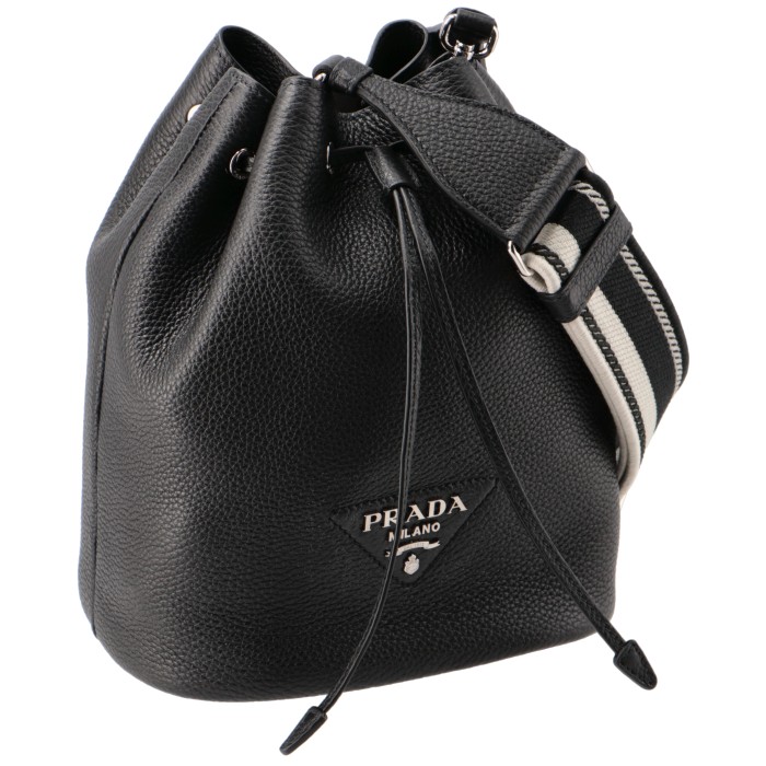 【希少】PRADA ロゴ スモール レザー バケットバッグ ブラック PRADA プラダ ショルダーバッグ バケットバッグ ロゴベルト 巾着