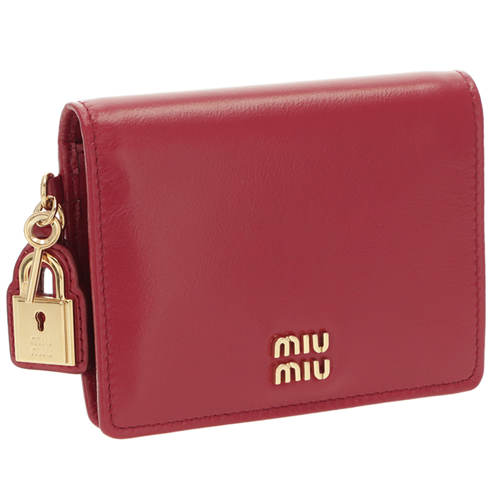 ミュウミュウ マトラッセコンパクトジッピーウォレット レッド miu miu（ミュウミュウ） 【並行輸入品】 財布 二つ折り レザー