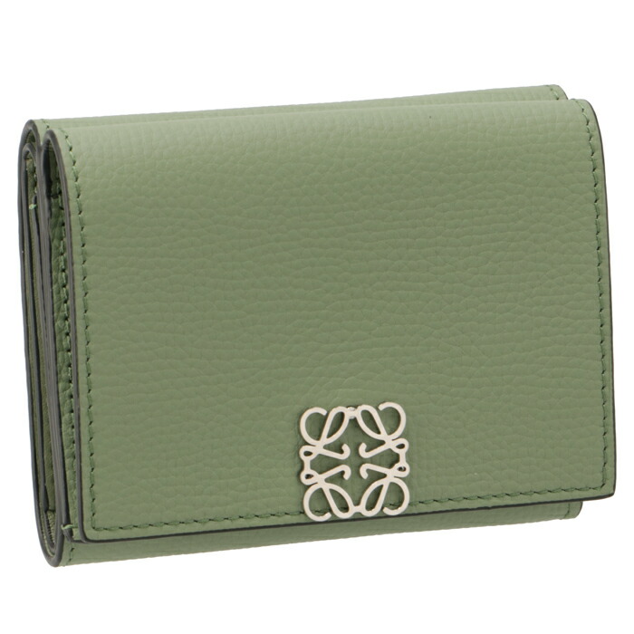 【極美品】LOEWE ライトグリーン 三つ折り財布　限定カラー　定価93500円 LOEWE（ロエベ） 【並行輸入品】 財布 三つ折り ミニ財布 アナグラム