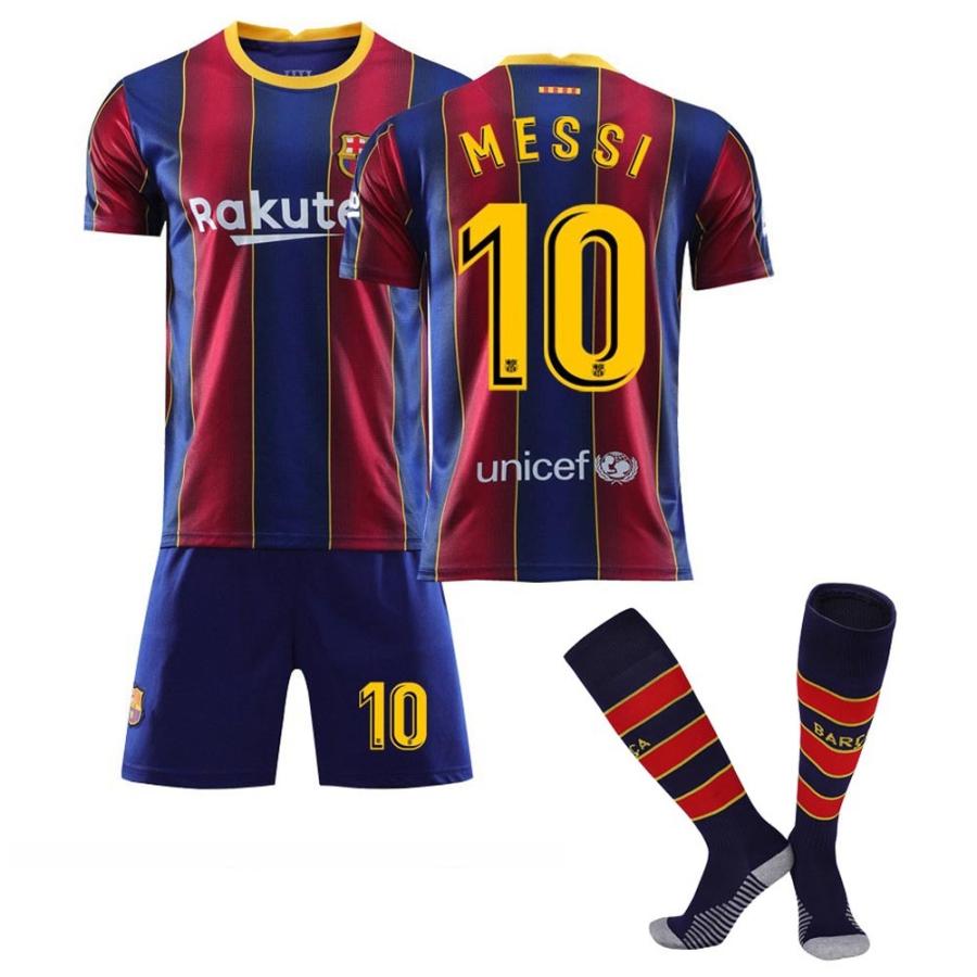 FCバルセロナ2021/2021 メッシ 子供/大人用 メンズ サッカーユニフォーム メッシ 背番号10 ユニフォーム 上下3点セット ユニフォーム