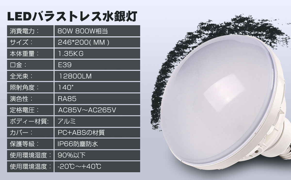 LED電球80w e39 口金12800mの明るさ 800~1000w水銀灯相当 室内室外兼用 
