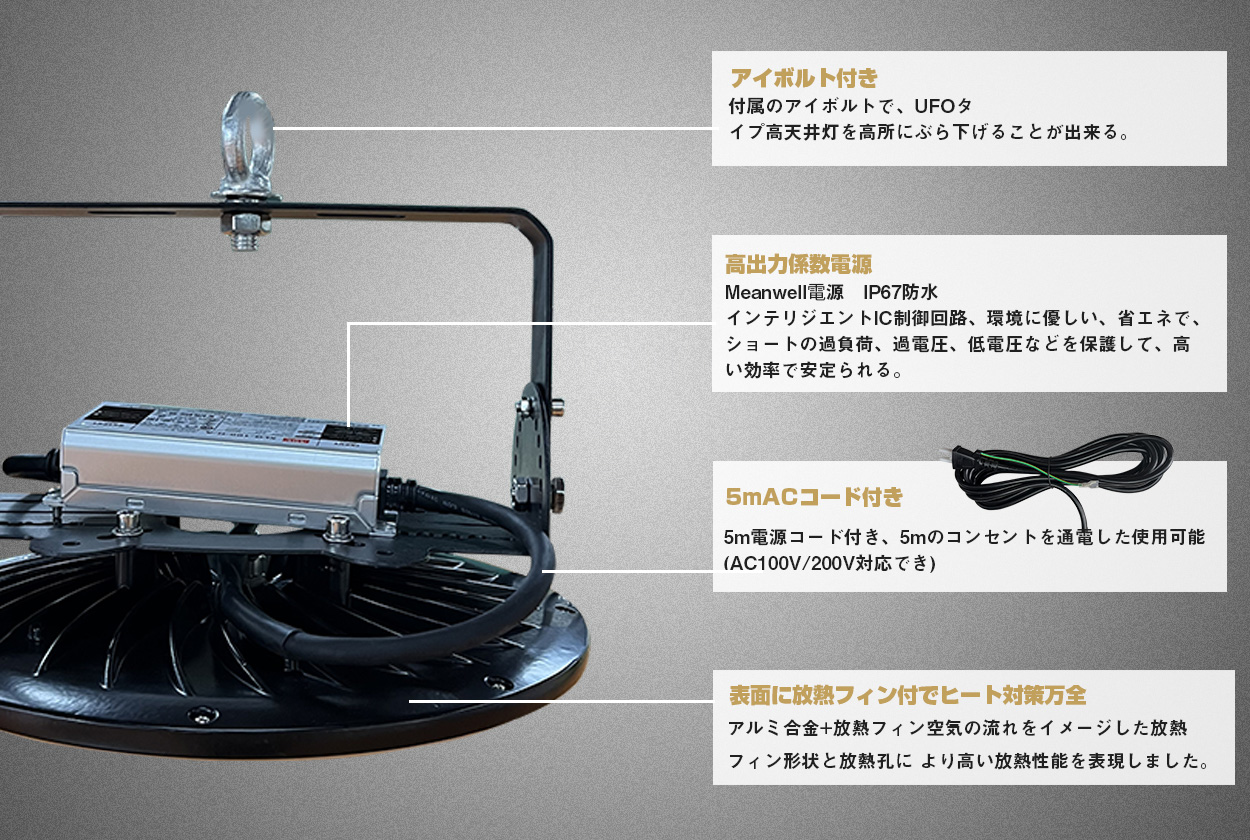LED高天井照明 高天井灯 150W UFO型 24000LM 1500W水銀灯相当 作業灯