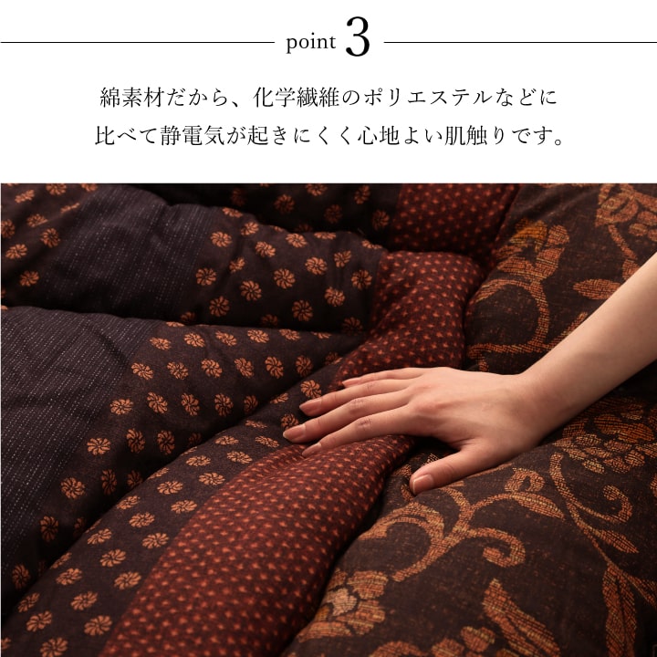 日本製 こたつ布団セット 和柄 万葉 長方形 大判 約205×345cm 掛け布団 敷き布団 デザイン柄 和モダン 洗える 手洗い こたつ厚掛敷布団 セットの画像