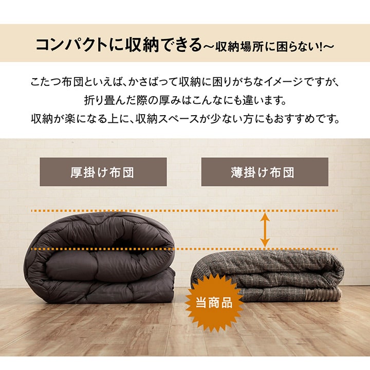 こたつ布団 正方形 チェック柄 バラン 約190×190cm 薄掛 コンパクト 収納 シンプル 洗える 手洗い 爆買の画像