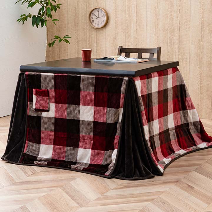 ハイタイプ こたつ布団 正方形 ダイニング用 高脚用 チェック柄 ジャーナル 約235×235cm 省スペース 撥水 カジュアル 洗える 手洗い 爆買の画像