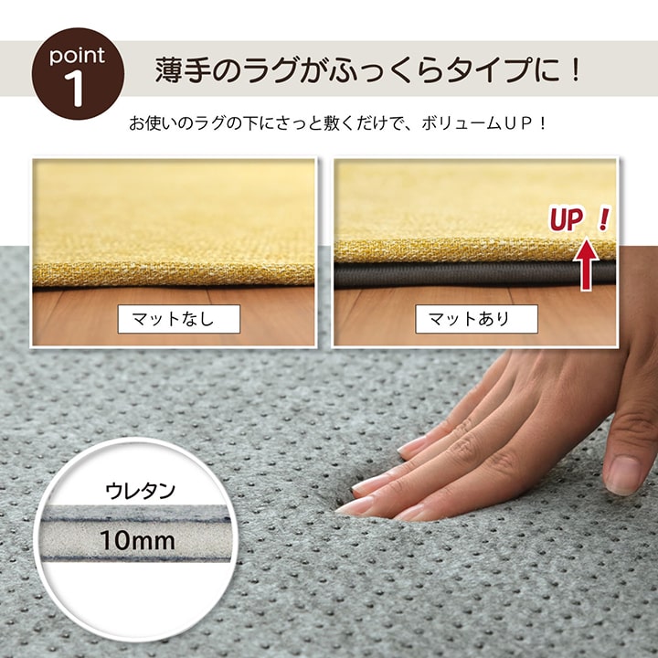 ラグ カーペット 下敷き ナイス 約180×235cm 防音 へたりにくい ボリューム ウレタン10mm 絨毯 ふっくら リビング シンプル 床暖房 ホットカーペット対応