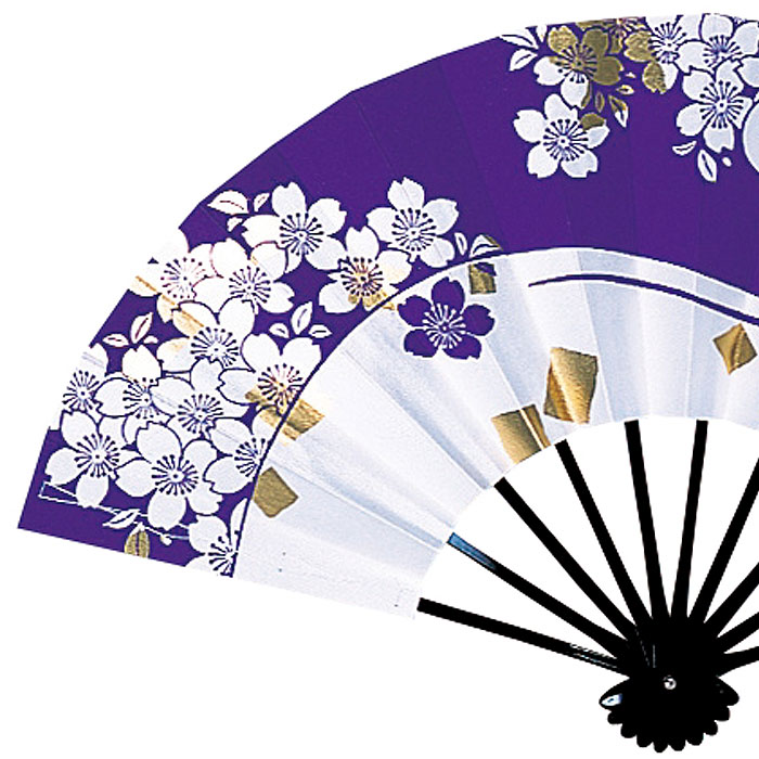 舞扇子 紫 切箔 桜 流水 扇子箱付 日本製 日本舞踊 （o舞2245