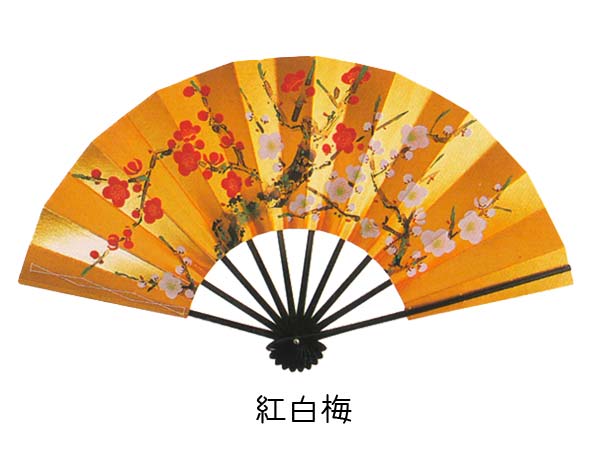 舞扇子 両面金 黒塗 松 竹 梅 日本製 （te405-407）9寸5分 扇子箱付