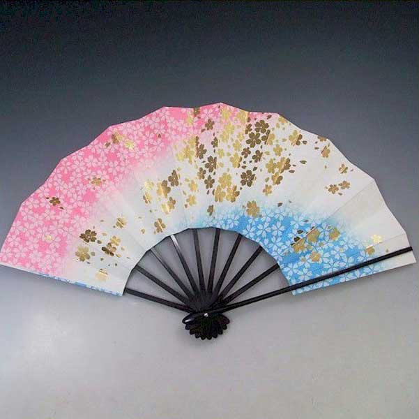 ⑧【美品】日本舞踊　踊り　練習　舞扇　文京堂（ピンクゴールド） 舞扇子 桜 ピンク 水 黒塗り 日本製 日本舞踊 （g愛1358） 安