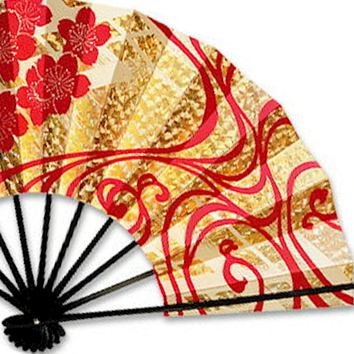舞扇子 金ホロ箔 金 赤 扇子箱付 日本製 舞踊 扇子 舞扇 踊り （ac3305