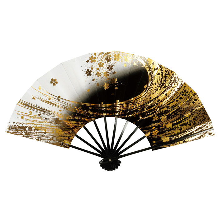 舞扇子 黒 小桜 金 刷毛目 扇子箱付 日本製 日本舞踊 （o舞2262