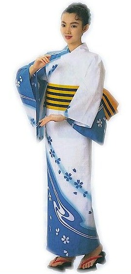 浴衣 反物 白 ブルー 流水 桜 メンズ レディース 絵羽 ゆかた 祭 （s雲