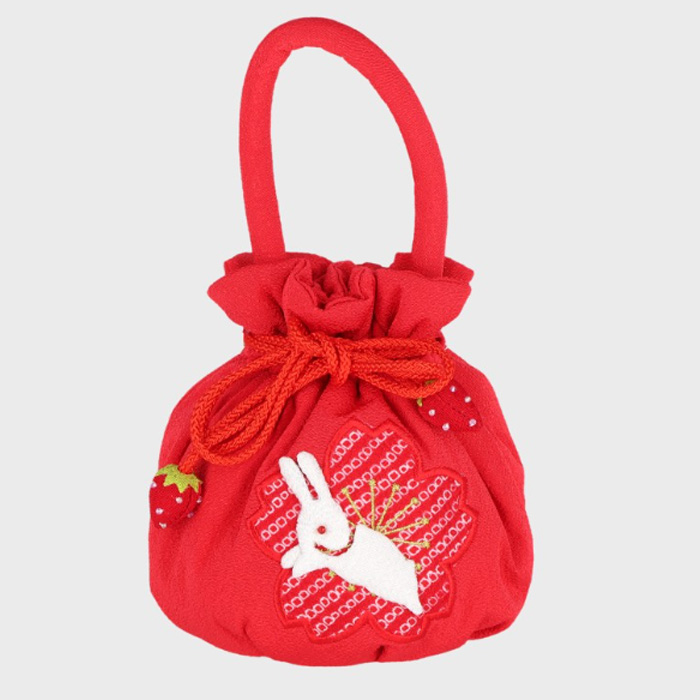 七五三 衣装 お子様 巾着 うさぎ バッグ 赤 ピンク 白 （75-7-39