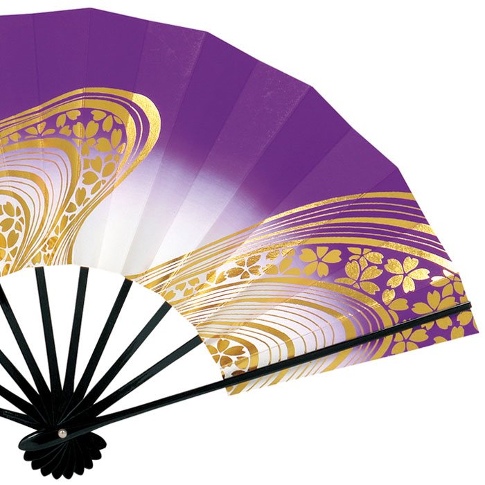 舞扇子 桜 流水 紫 扇子箱付 日本製 日本舞踊 （o舞2253） 舞踊 扇子