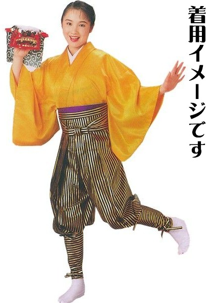 たっつけ袴 金 黒 箔押 縞 南京玉すだれ 手古舞 袴 （s策8708） 仕立