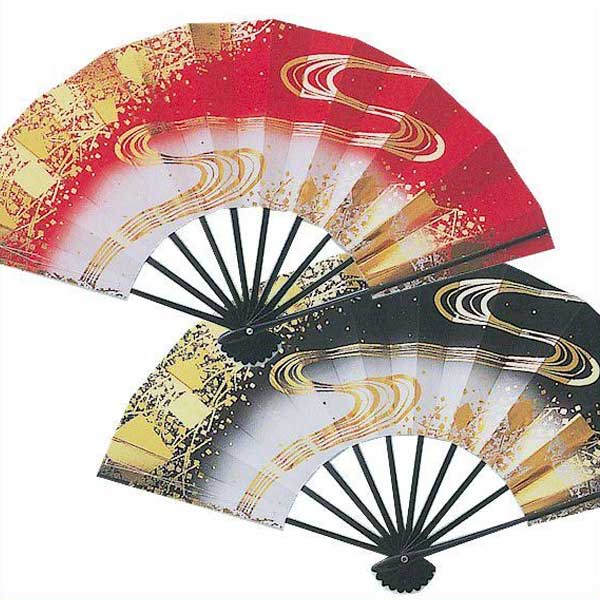 舞扇子 赤 黒 金 流水 日本製 舞踊 扇子 舞扇 踊り （竹1328-29）舞扇