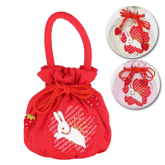七五三 衣装 お子様 巾着 うさぎ バッグ 赤 ピンク 白 （75-7-39