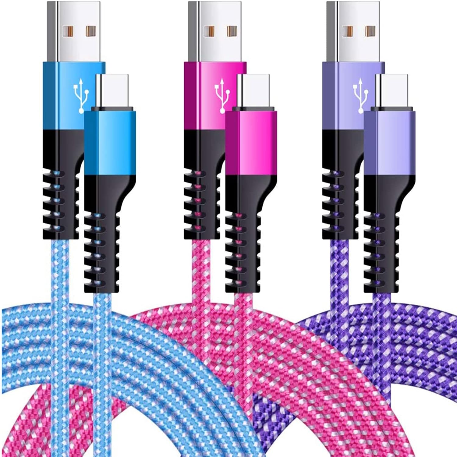 USB Type C ケーブル 【1.8m 3本*3色】 3A急速充電 QC3.0対応 タイプｃ充電ケーブル 高耐久 ナイロン USB A to USB C ケーブル タイプc｜asaza｜03