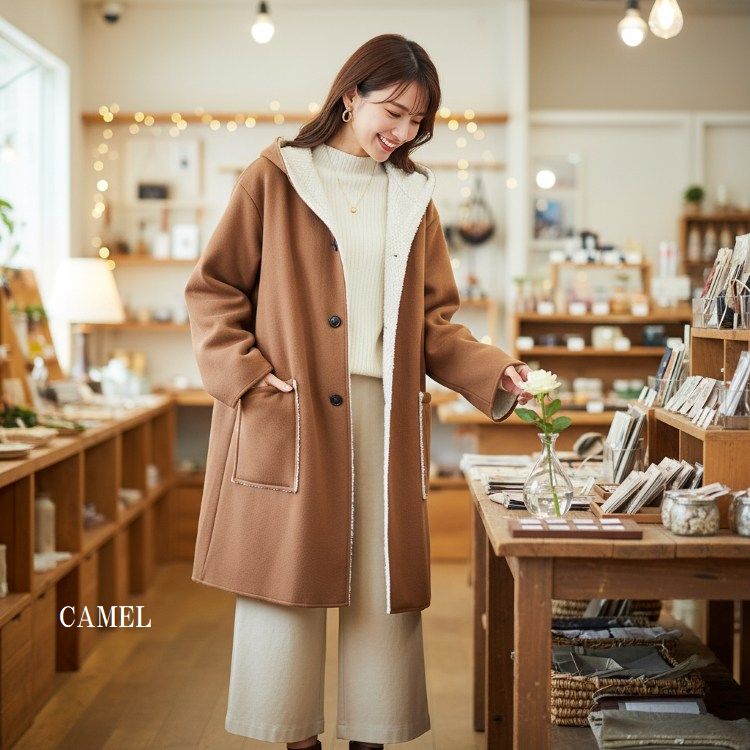 レディースファッション 軽くてあったか 裏ボア フーディーコート 6