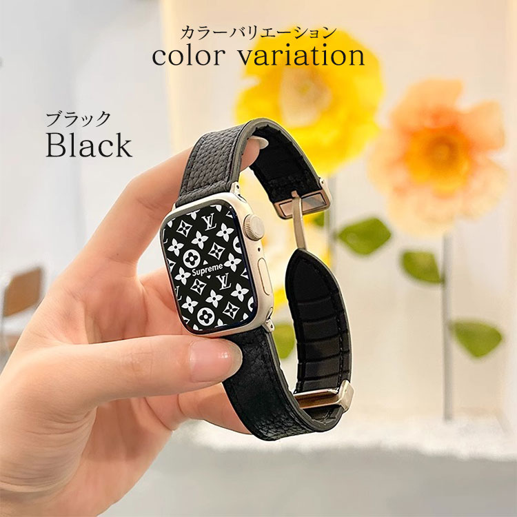 アップルウォッチ バンド レディース メンズ 本革 マグネット レザー ラバー 磁石 シボ ベルト apple watch se 45mm 41mm 40mm 44mm 49mm series9  series8 7 6｜ascal｜02