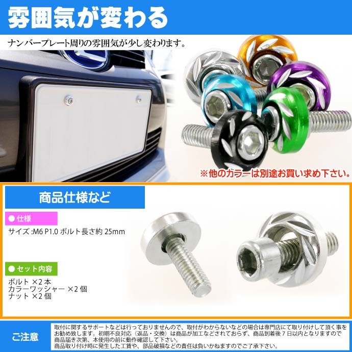 ナンバープレートボルト ネジ カラーワッシャー 2個