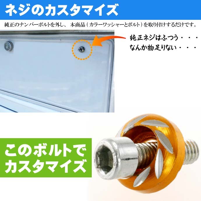 ナンバープレートボルト ネジ カラーワッシャー 2個