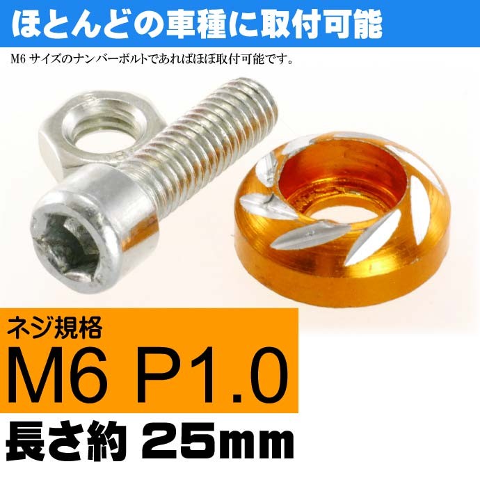 ナンバープレートボルト ネジ カラーワッシャー 2個
