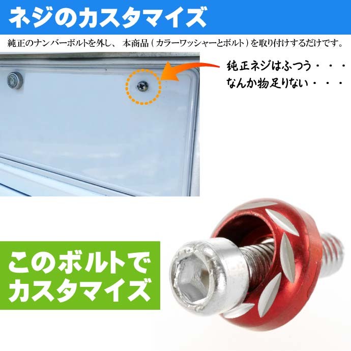 ナンバープレートボルト ネジ カラーワッシャー 2個