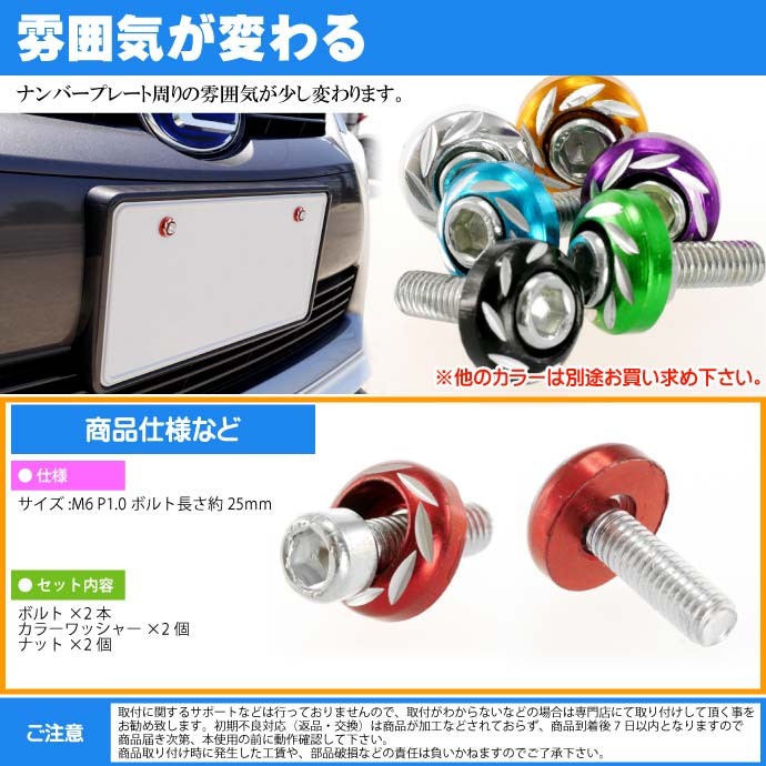 ナンバープレートボルト ネジ カラーワッシャー 2個