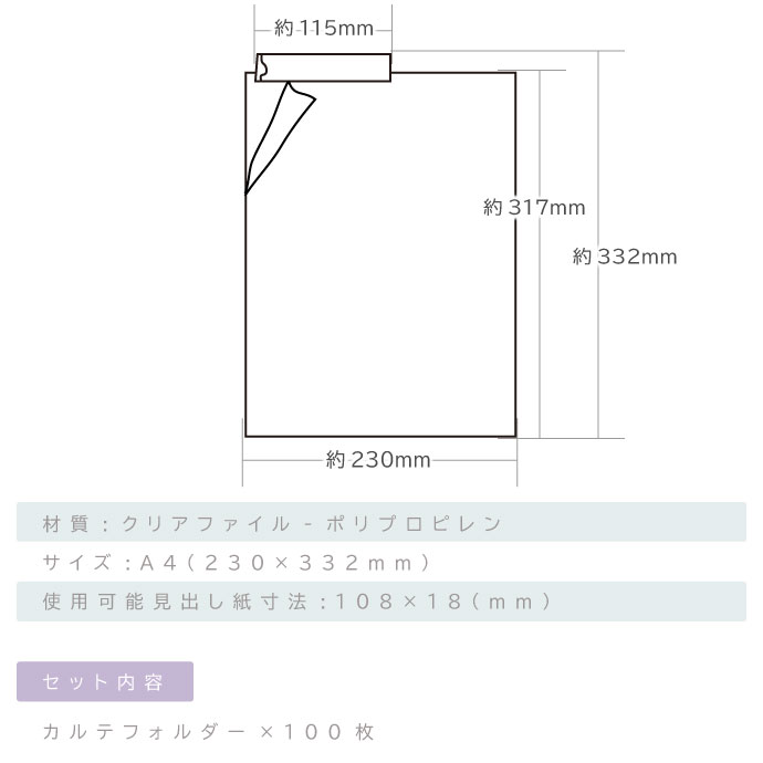 A4 カルテフォルダー 100枚 ヨコ タテ置きOK シングル 上見出し カルテ
