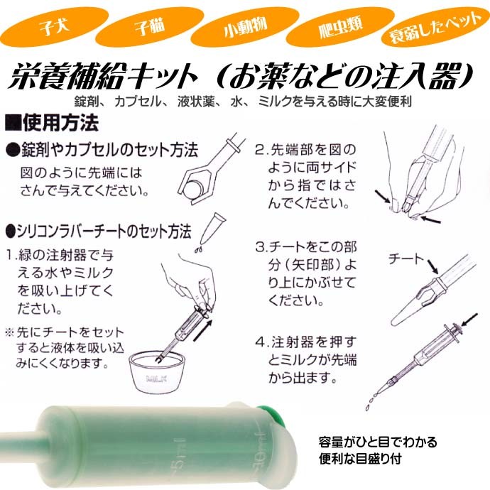 お薬ミルク等を与える時の注入器 栄養補給キットピルガン