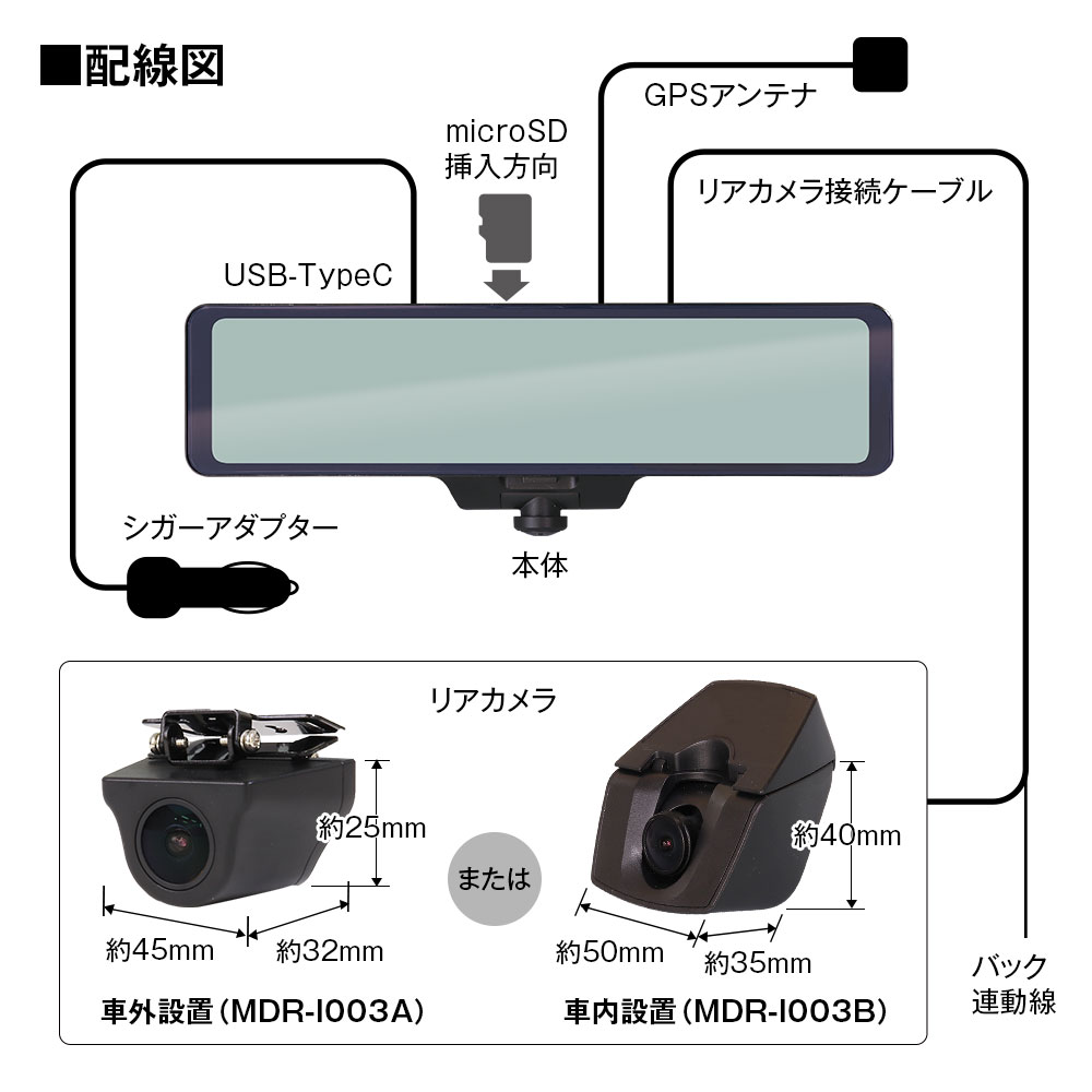 360度デジタルミラー 前後同時録画 ドライブレコーダー MDR-I003A