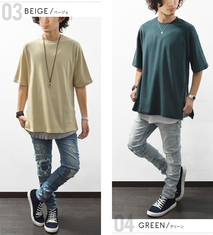 Tシャツ カットソー メンズ 半袖 コットン 綿100 ワイドシルエット