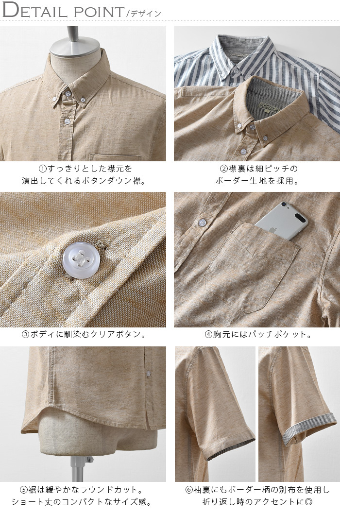 シャツ リネンシャツ メンズ 半袖 半そで 麻 リネン 生地 涼しい
