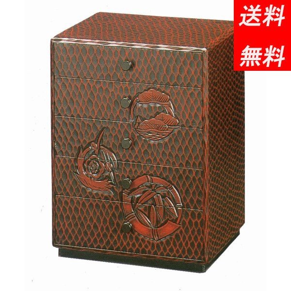 鎌倉彫 小引出 特大5段 5杯引 2E-4 送料無料 和風整理箱 牡丹