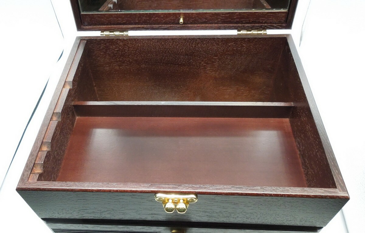木製コスメティックボックス① メイクボックス Made in Japan 木製 ミラー付 コスメティック